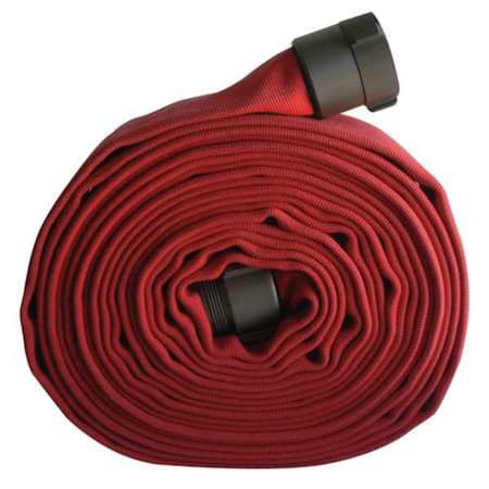 Fire Hose, Double Jacket, 50 ft. Length, 3 in Hose Inside Dia., EPDM Hose Tube, MNH Fitting A, Red
