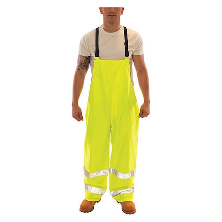 High Visibility Rain Bib Overall, Polyester/Polyurethane, 30 in Inseam, 40 in to 42 in Waist, L
