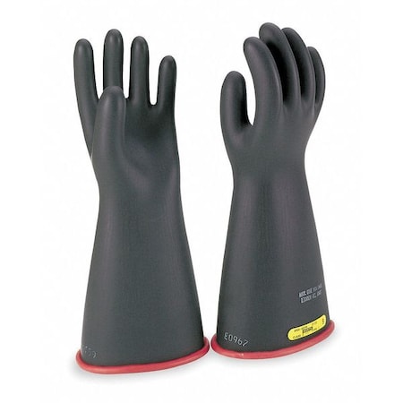 Electrical-Insulating Gloves, 7,500V AC, 11,250V DC, Rubber, 14" Length, Black, Size 10 1/2