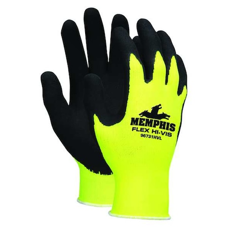 Hi-Vis Coated Gloves, Foam Latex, Foam, Palm, 4 Abrasion Level, Yellow, S (7) 1 PR