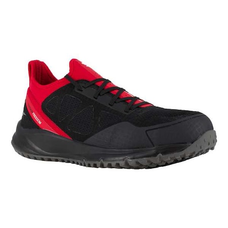 Men's Athletic Shoe, Steel Toe, Mesh, Fabric Upper, Rubber Outsole, Lace Up, Black, 9 W