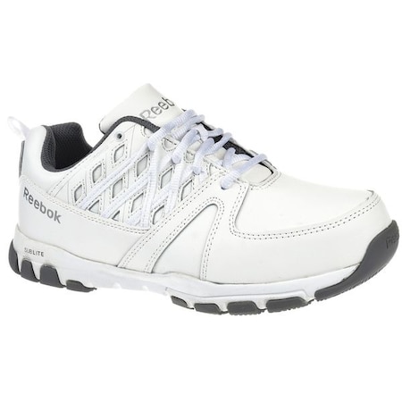 Women's Athletic Shoe, Steel Toe, Leather, Microfiber Upper, Rubber Outsole, Lace Up, White, 6 M