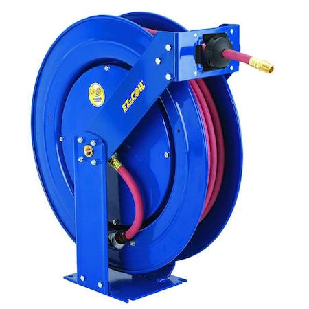 Spring Return Hose Reel, 3/8 in Hose Diameter, 75 ft Length, 300 psi Max. Pressure, Brass, Blue
