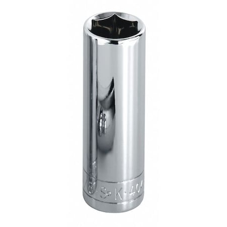 1/4 in Drive, 3/8" SAE, Socket, 6 Points,  Steel, Chrome, 3/8 in