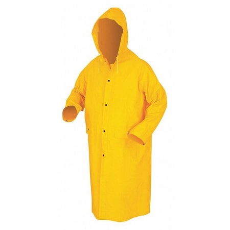 Classic Raincoat with Detachable Hood, PVC/Polyester, .35mm, Waterproof, 49 in L, Yellow, XL