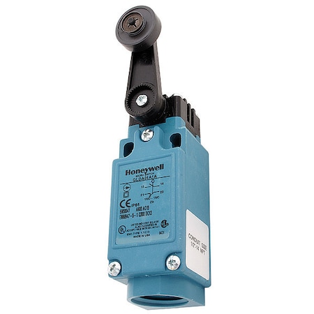 Limit Switch, Roller Lever, Rotary, 1NC/1NO, 10A at 300V AC, Actuator Location: Side