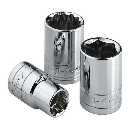 3/8 in Drive, 15mm Metric Socket, 12 Points,  Steel, Chrome, 15 mm