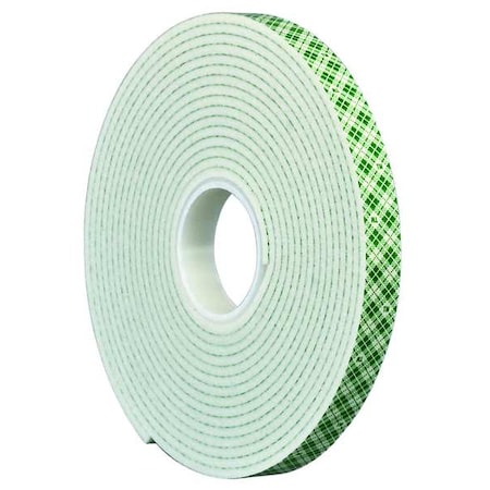 Double-Sided Foam Tape, 1/4 in W, 5 yd L, 1/8 in, Polyurethane Foam, Double-Sided