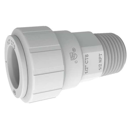 Push-Fit Adapter Fitting, 3/4 in Tube Size, Plastic, White