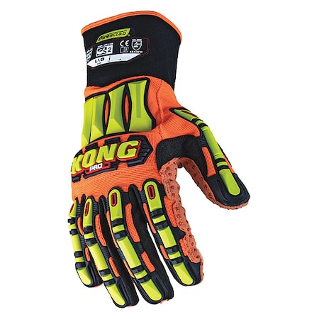 Mechanics Gloves, Nylon Back, Gauntlet, Orange, XL