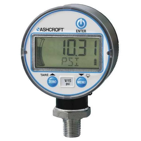 Digital Industrial Pressure Gauge, 0 to 500 psi, 2 1/2 in Dial, 1/4 in NPT, Bottom Location