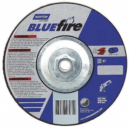 Cut-Off & Grinding Wheel, Type 27, 6 in Dia, 0.125 in Thick, 5/8"-11 Arbor Hole Size, 24 Grit