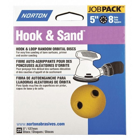 Hook-and-Loop Sanding Disc, 5" Dia, 8 Hole, Aluminum Oxide, P40 Grit, Coated Type, A296
