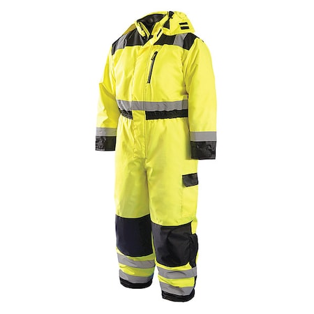 Coverall, Polyester, 30 in Inseam, 36 to 38 in Waist, 15 mm Thickness, Yellow, M