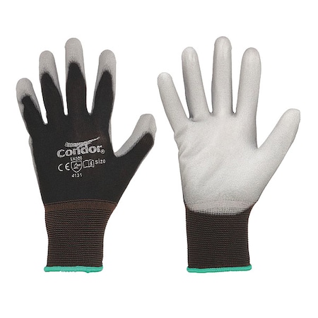 Coated Gloves, Polyurethane, Nylon, Smooth, ANSI Abrasion Level 3, Gray/Black, XL, 1 Pair