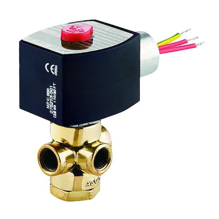 Solenoid Valve, 3-Way, 2-Position, Normally Closed, 1/4 in Pipe Size, 120V AC, Direct Mount, NBR
