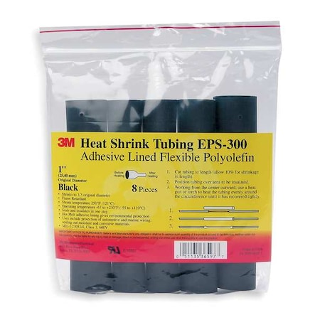 Adhesive Lined Heat Shrink Tube, Thin Wall, 3:1 I.D. Shrink Ratio, 1 in I.D. Before Shrinking, 6 in