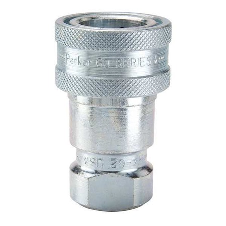 Hydraulic Quick Connect Hose Coupling, Steel Body, Sleeve Lock, 1/8"-27 Thread Size, 60 Series
