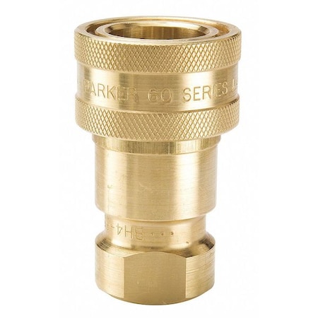 Hydraulic Quick Connect Hose Coupling, Brass Body, Sleeve Lock, 1/2"-14 Thread Size, 60 Series