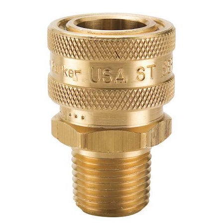 Hydraulic Quick Connect Hose Coupling, Brass Body, Sleeve Lock, 1/4"-18 Thread Size, ST Series