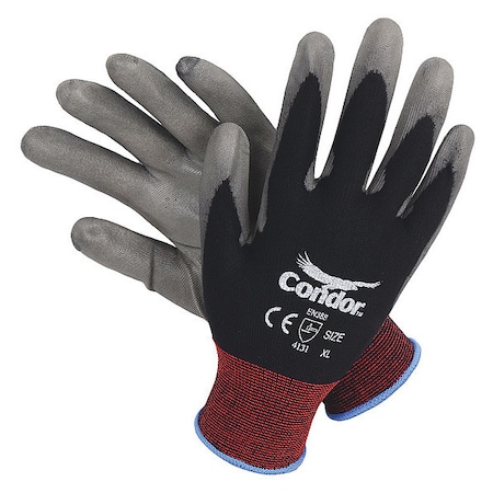Coated Gloves, Polyurethane, Smooth, Palm, 3 Abrasion Level, Black, M (8) 1 PR