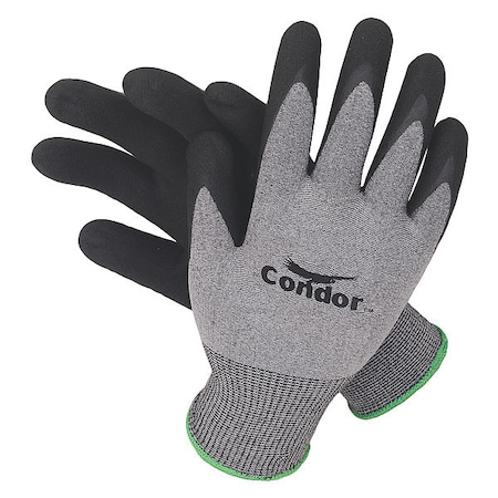 Coated Gloves, Nitrile, Foam, Palm, 4 Abrasion Level, Gray/Black, L (9) 1 PR
