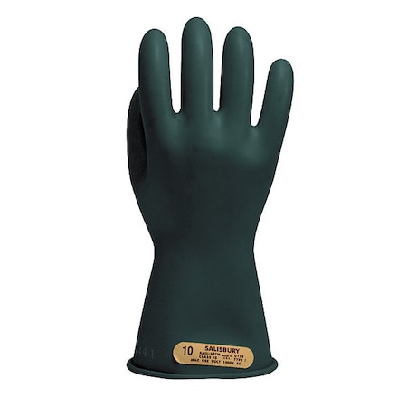 Electrical-Insulating Gloves, 500V AC, 750V DC, Rubber, 11" Length, Black, Size 9 1/2