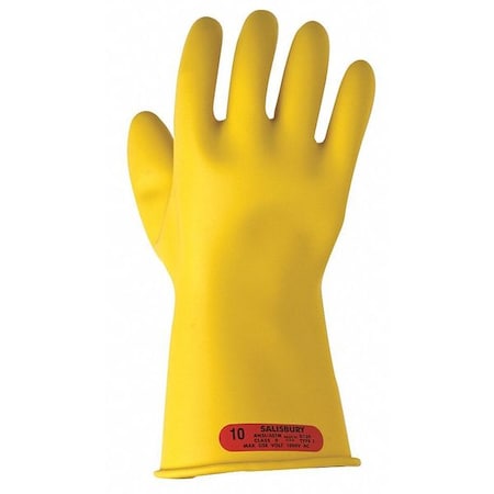 Electrical-Insulating Gloves, 1,000V AC, 1,500V DC, Rubber, 11" Length, Yellow, Size 9 1/2
