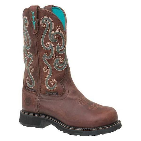 Women's Western Boot, 7 B, Steel Toe, 11 in H, Brown, WKL9991