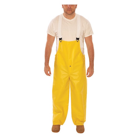 Rain Bib Overall, Heavy Duty PVC, 31 in Inseam, 40 in to 42 in Waist, 26 mil Thickness, Yellow, XL