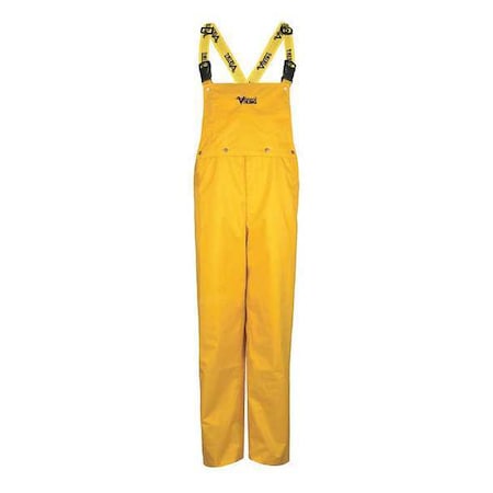 Rain Bib Pants, 100% Nylon, 32 in Inseam, Elastic Closure, Yellow, Size L