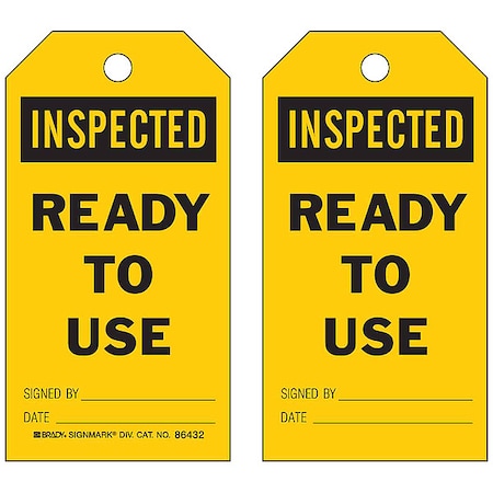 Tag, Inspection, Paper, 7 in H x 4 in W, Black on Yellow, Rectangle, 100 PK