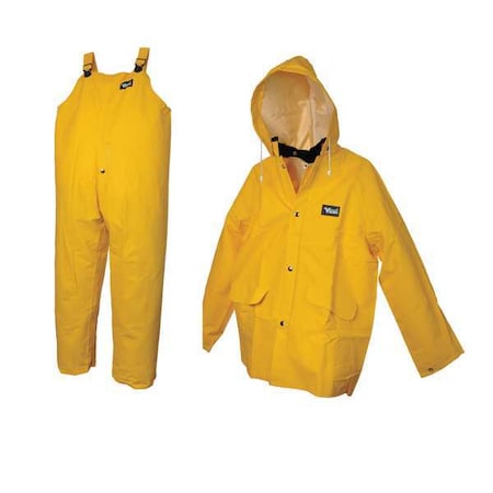 3-Piece Rainsuit with Detachable Hood, Polyester, PVC, 0.35 mm Thick, Detachable, Yellow, S