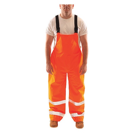 Hi-Visibility Rain Bib Overall, Polyester/Polyurethane, 32 in Inseam, 48 in to 50 in Waist, 2XL