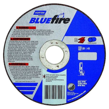 Abrasive Cut-Off Wheel, Type 1, 4 1/2 in Dia, 0.0625 in Thick, 7/8 in Arbor Hole Size, 36 Grit