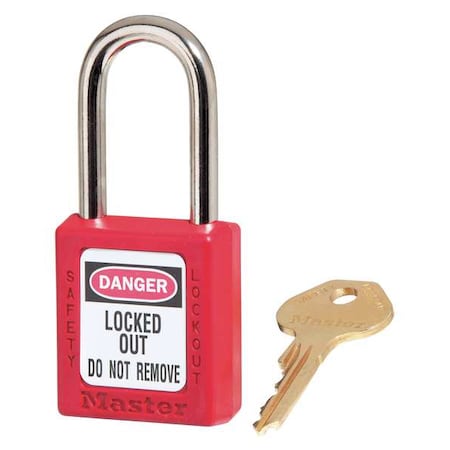 Zenex Thermoplastic Safety Padlock, 1-1/2 in H Shackle, Red, PK6