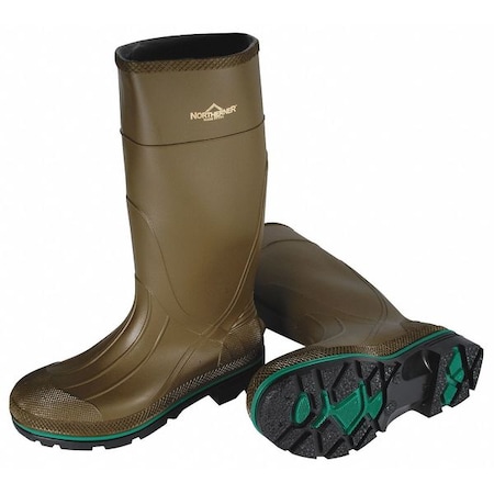 Rubber Boots, Plain Toe, Defined Heel, Waterproof, Oil Resistant Sole, Olive, Size 11