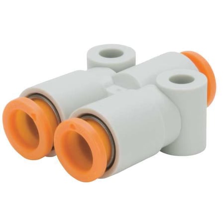 Push-Fit Wye Fitting, Push-to-Connect x Push-to-Connect x Push-to-Connect, 3/16 in Tube OD, Plastic