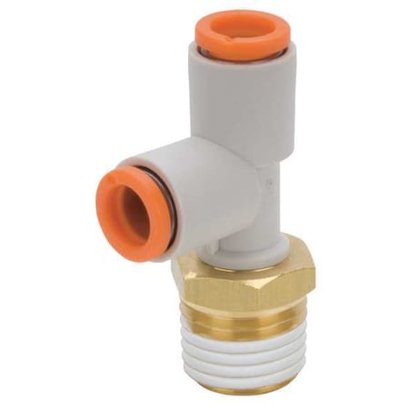 Push-Fit Tee Fitting, MBSPT x Push-to-Connect x Push-to-Connect, 3/16 in Tube OD, 1/8 in Pipe Size