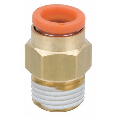Push-Fit Adapter Fitting, Push-to-Connect x MNPT, 1/8 in Tube OD, 1/16 in Pipe Size, Brass
