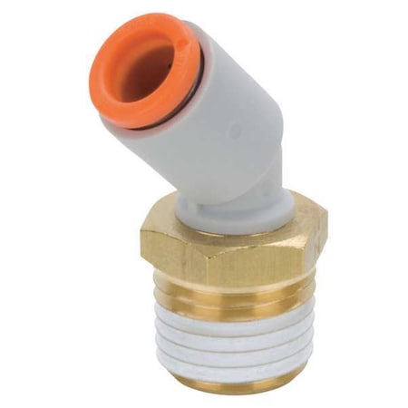 Push-Fit Elbow Fitting, Push-to-Connect x MNPT, 1/4 in Tube OD, 1/4 in Pipe Size, Plastic