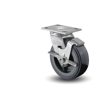 8" X 2" Non-Marking Polyurethane Swivel Caster, Face Brake, Loads Up To 1250 lb