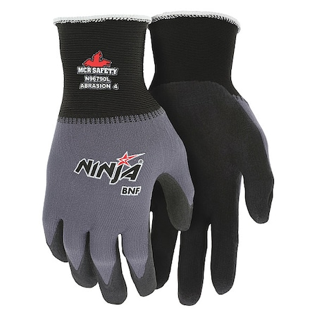 Coated Gloves, Foam Nitrile, Foam, Palm, Not Tested Abrasion Level, Gray, M 1 PR