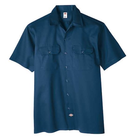 Men's Short Sleeve Work Shirt, Cotton/Polyester, Button, Navy, M