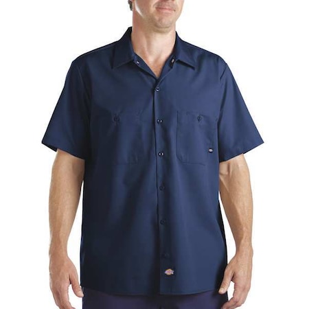 Men's Short Sleeve Industrial Work Shirt, Cotton/Polyester, Button, Navy, 3XL