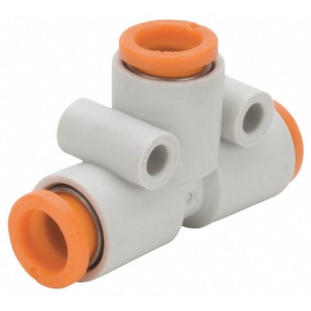 Push-Fit Tee Fitting, Push-to-Connect x Push-to-Connect x Push-to-Connect, 1/4 in Tube OD, Plastic