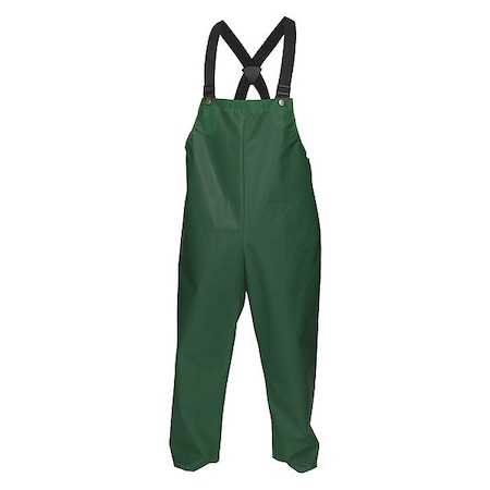 Rain Bib Overall, Polyurethane, 31 in Inseam, 48 in Waist, 0.25 mm Thickness, Green, L