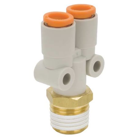 Push-Fit Wye Fitting, Push-to-Connect x Push-to-Connect x MBSPT, 3/16 in Tube OD, 1/4 in Pipe Size