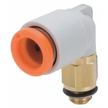 Push-Fit Elbow Fitting, Push-to-Connect x MUNF, 3/16 in Tube OD, 10-32 Pipe Size, Plastic