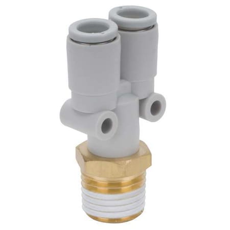 Push-Fit Wye Fitting, Push-to-Connect x Push-to-Connect x MBSPT, 10mm Tube OD, 1/2 in Pipe Size